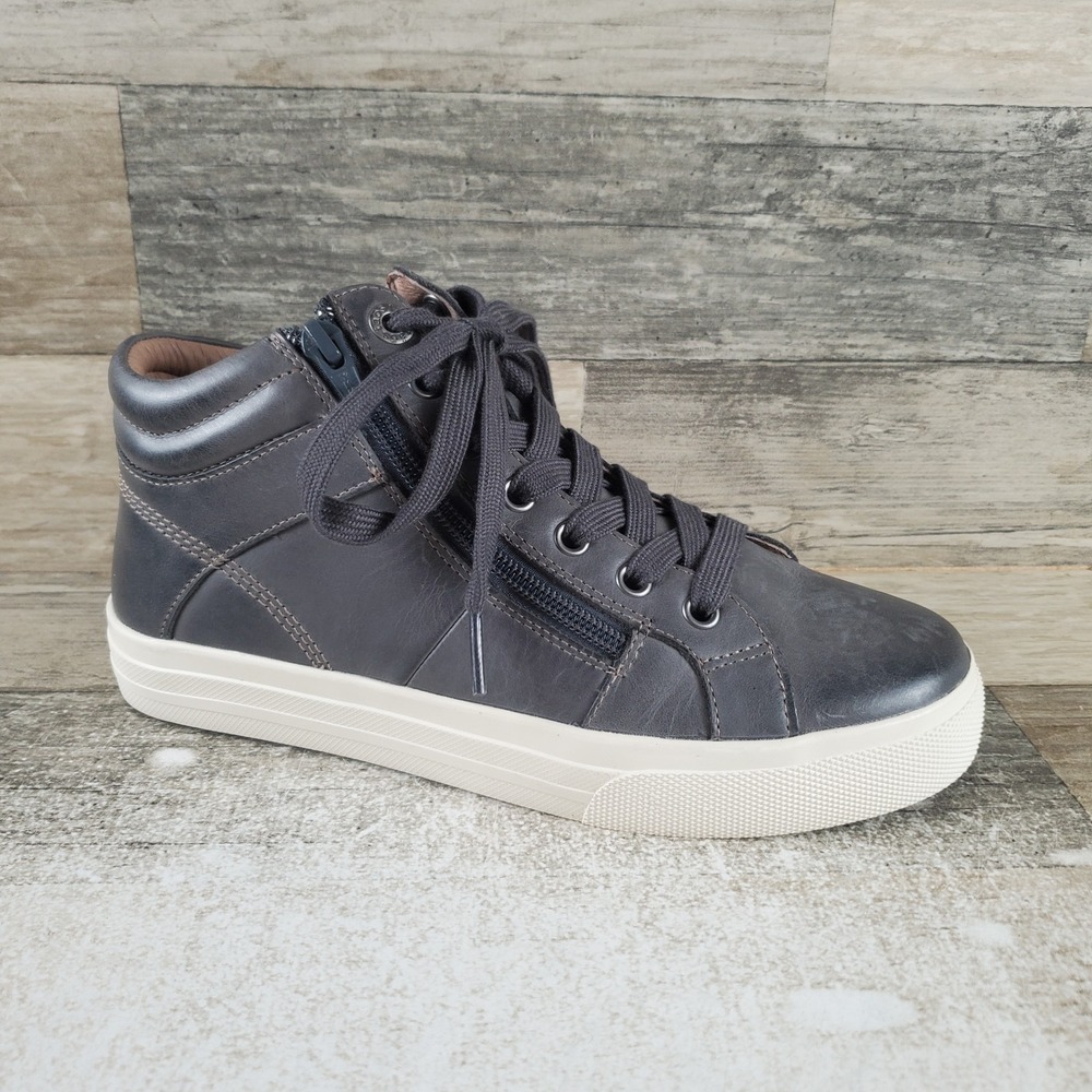 Taos Winner Womens Shoes Sz 6.5 Steel Leather Side Zip High-Top Lace Up Sneakers